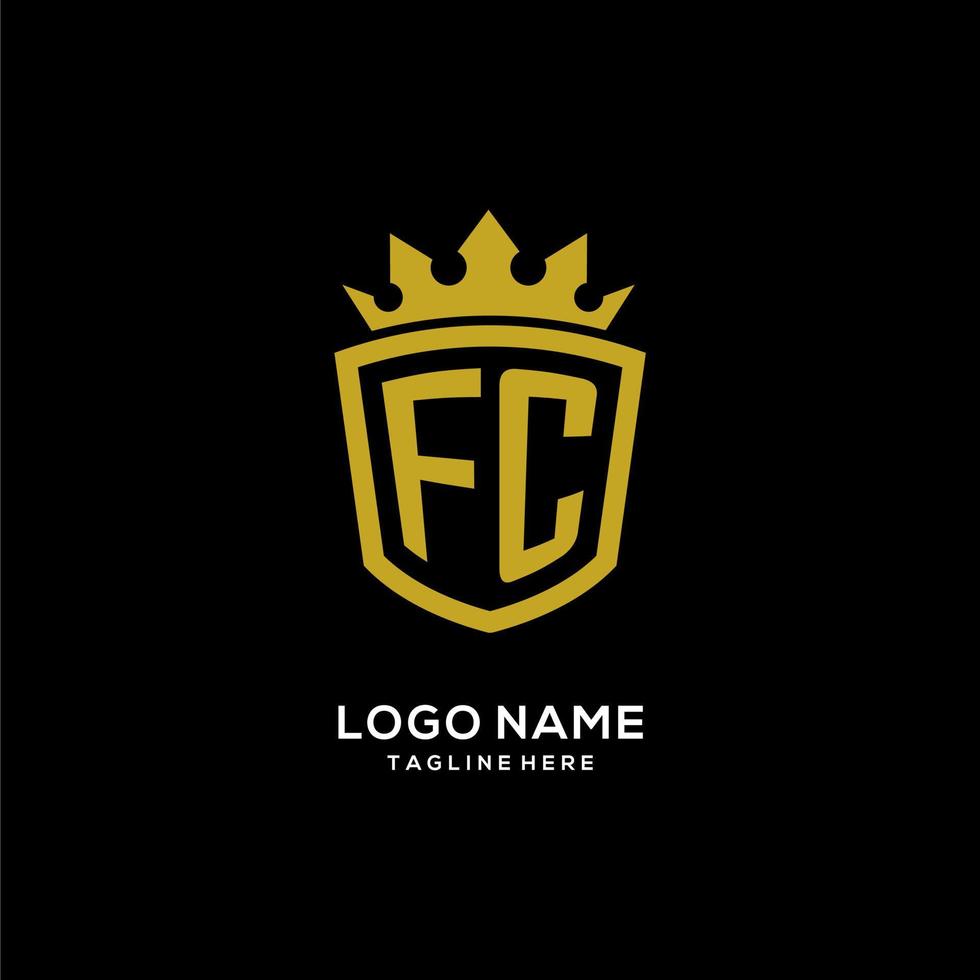 estilo de corona de escudo de logotipo fc inicial, diseño de logotipo de monograma elegante de lujo vector