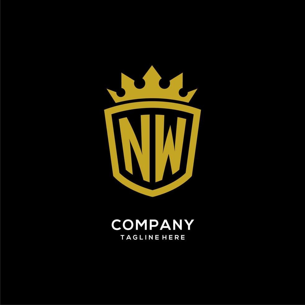 escudo de logotipo inicial nw estilo corona, diseño de logotipo de monograma elegante de lujo vector