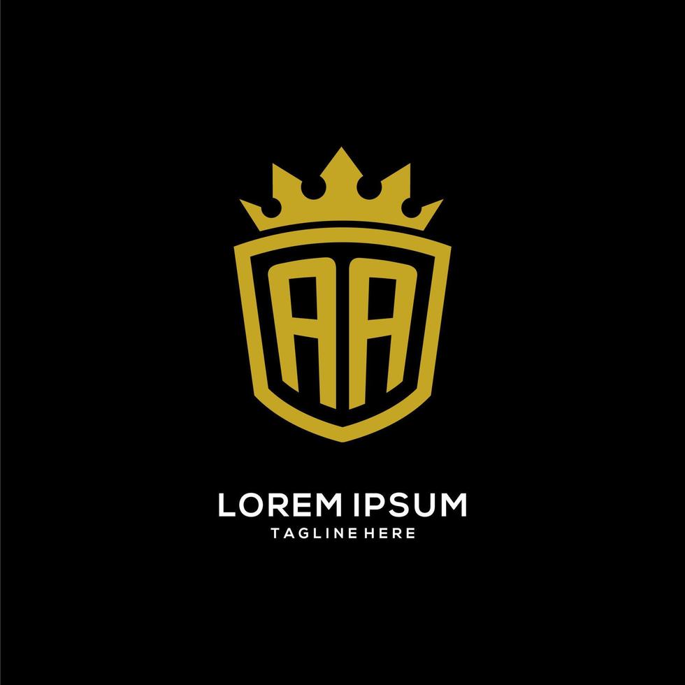 logotipo inicial aa escudo estilo corona, diseño de logotipo de monograma elegante de lujo vector