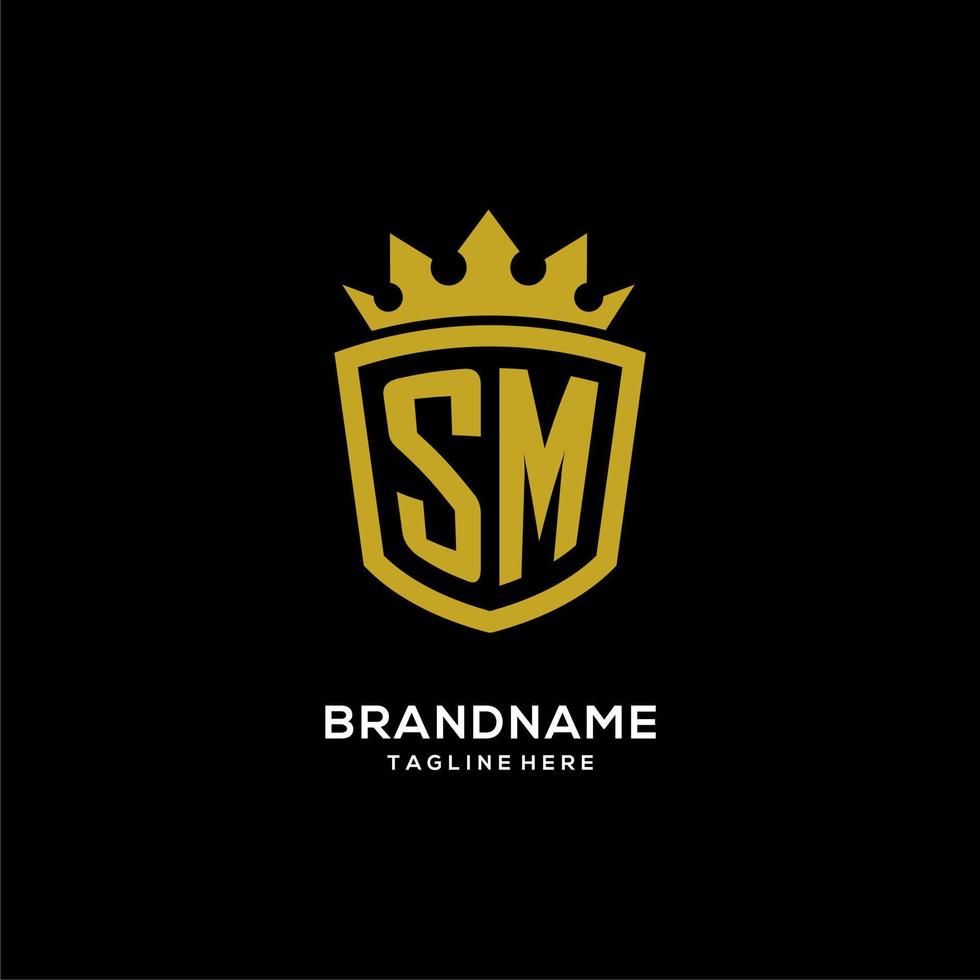 Initial SM logo shield crown style, luxury elegant monogram logo design vector