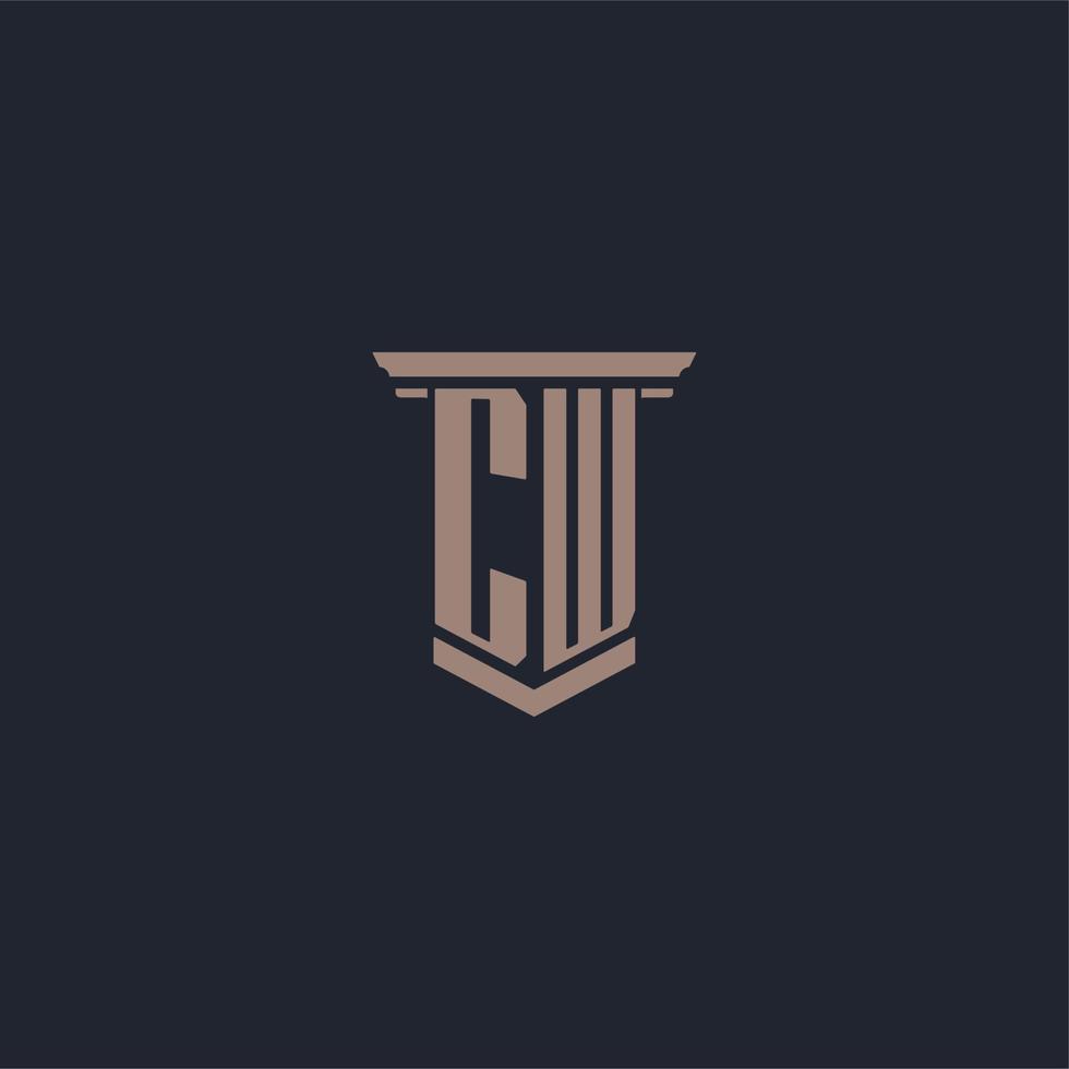 logotipo de monograma inicial cw con diseño de estilo pilar vector
