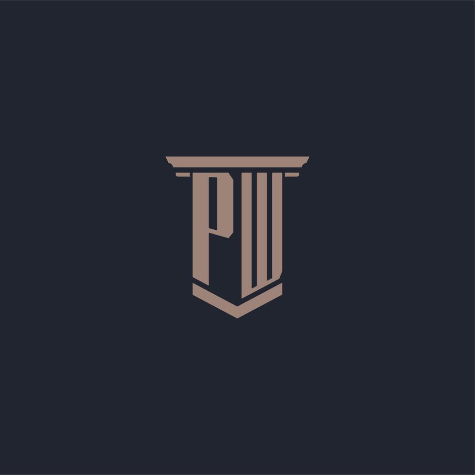 PW initial monogram logo with pillar style design vector