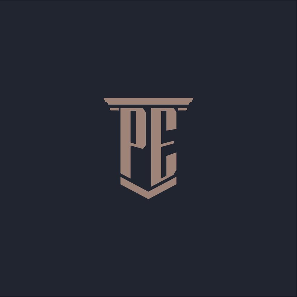 PE initial monogram logo with pillar style design vector