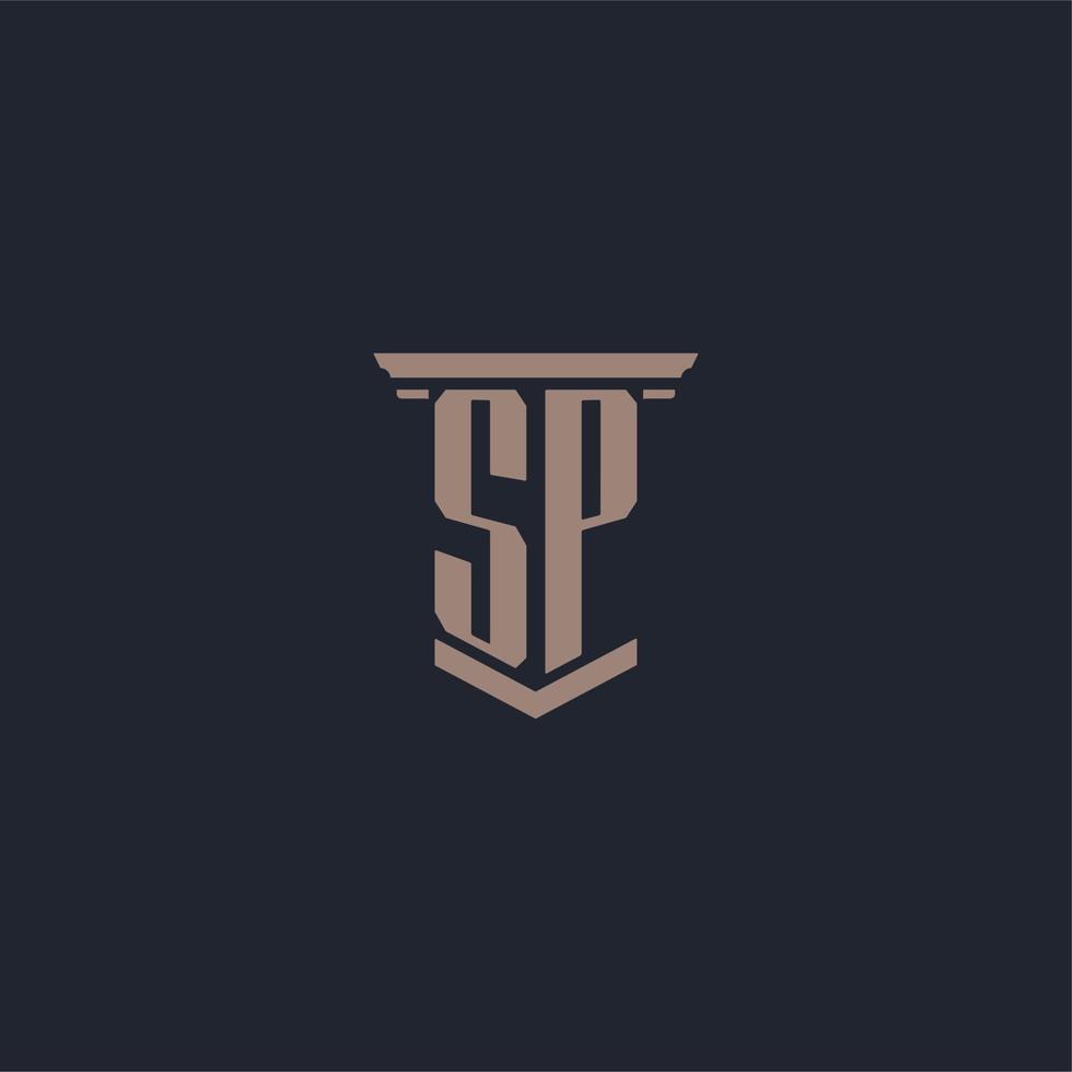 SP initial monogram logo with pillar style design vector