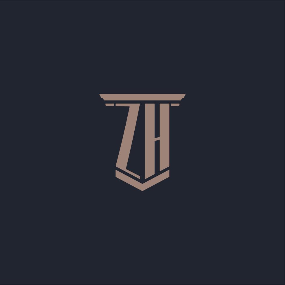 ZH initial monogram logo with pillar style design vector