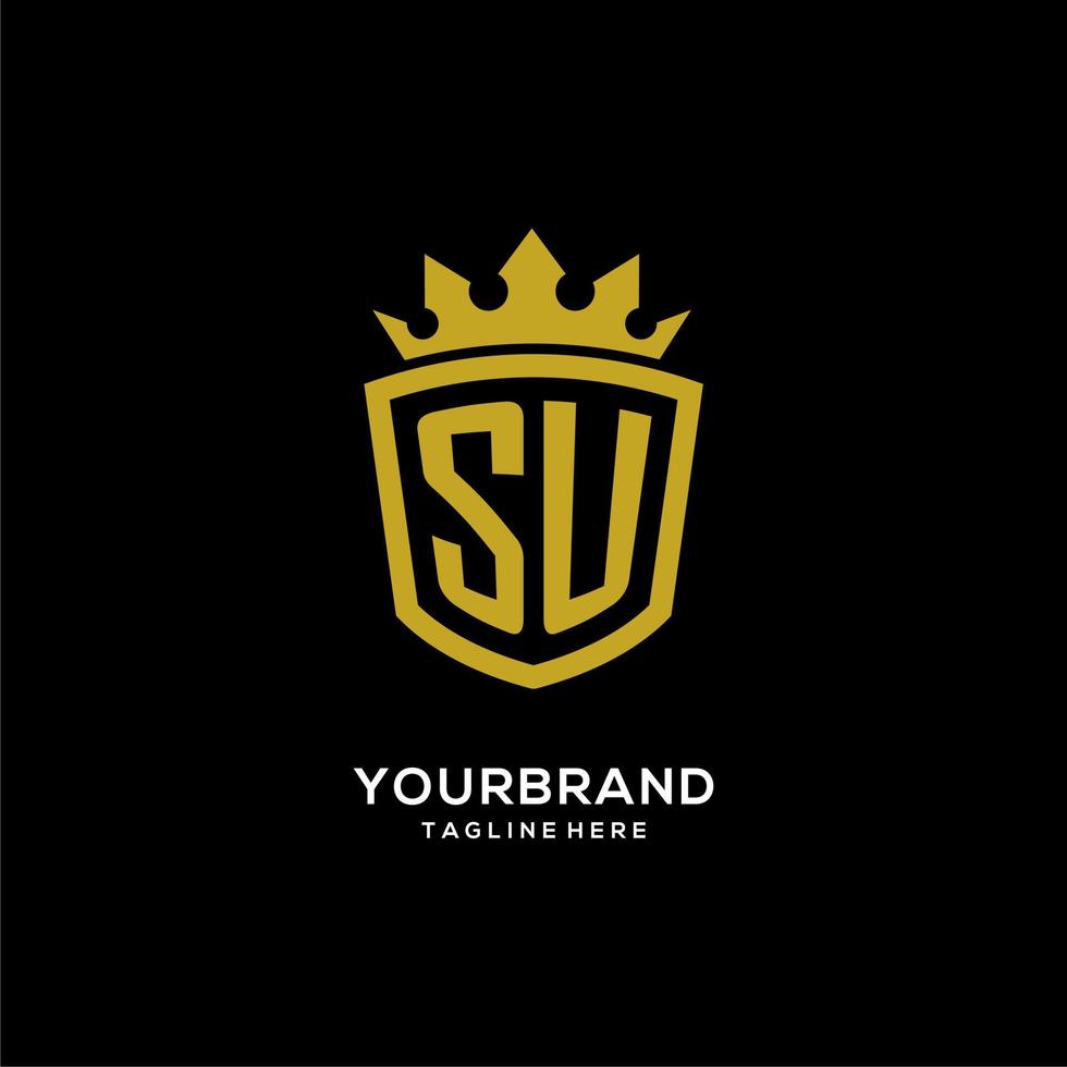 Initial SU logo shield crown style, luxury elegant monogram logo design vector