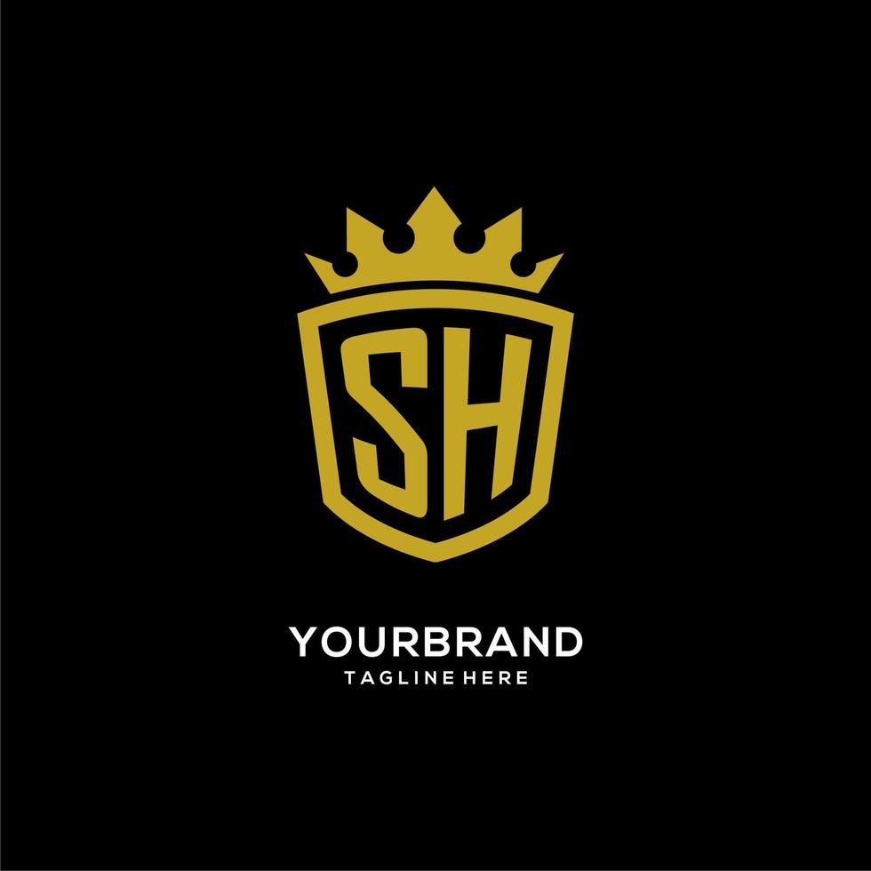 Initial SH logo shield crown style, luxury elegant monogram logo design vector