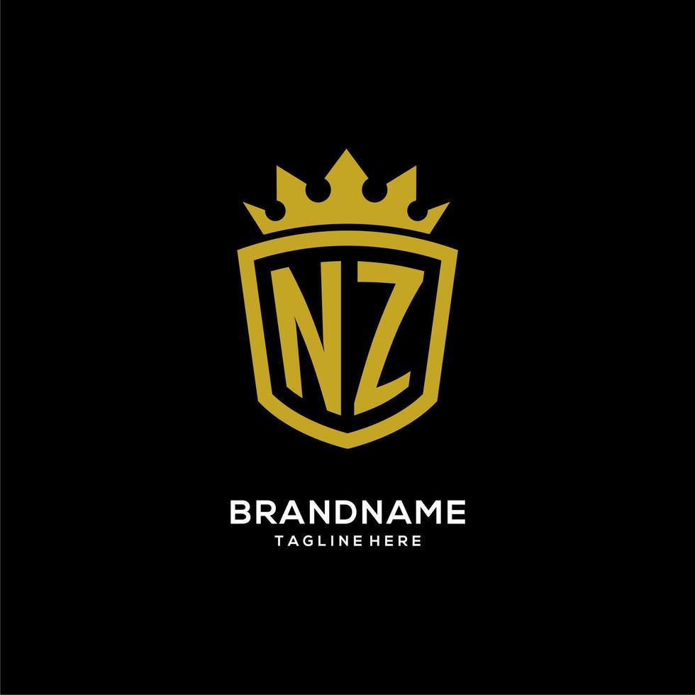 estilo de corona de escudo de logotipo inicial de nz, diseño de logotipo de monograma elegante de lujo vector