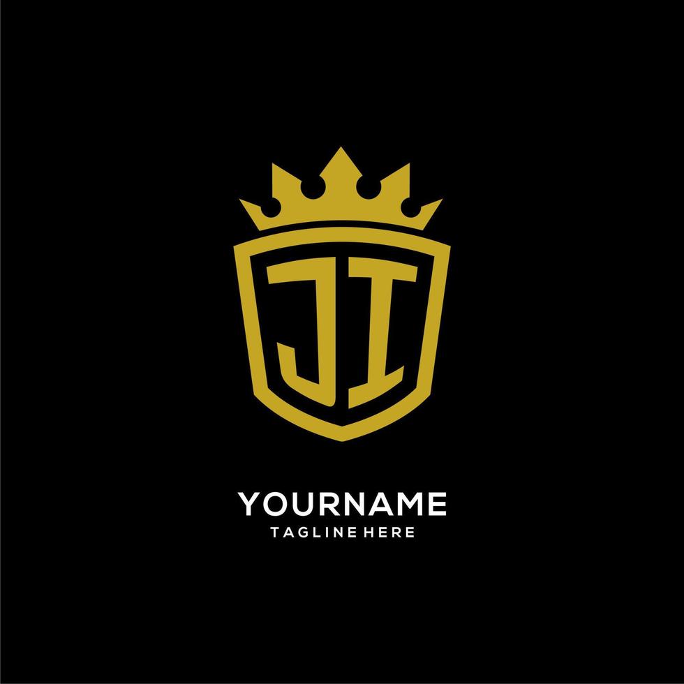 estilo de corona de escudo de logotipo inicial de ji, diseño de logotipo de monograma elegante de lujo vector