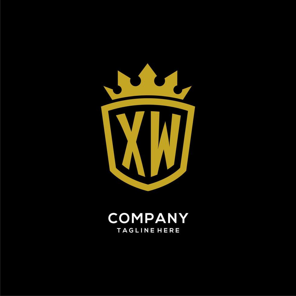 escudo de logotipo xw inicial estilo corona, diseño de logotipo de monograma elegante de lujo vector