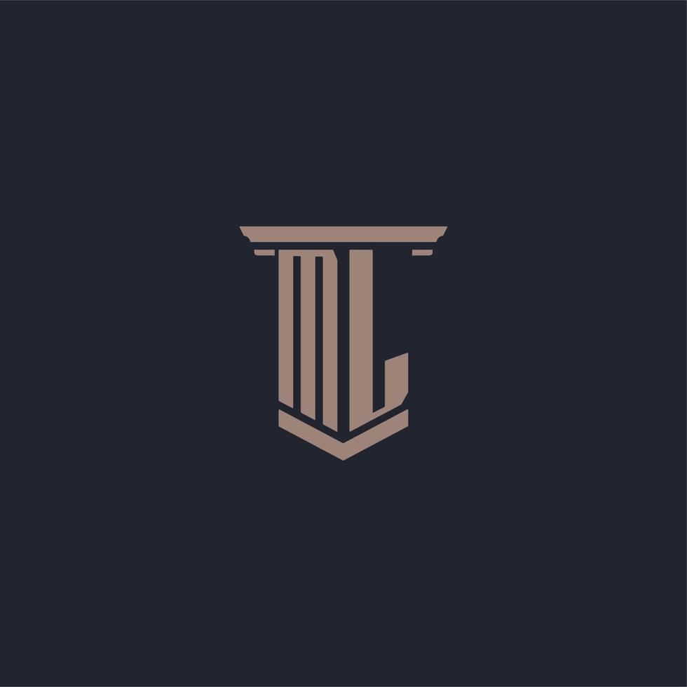 logotipo de monograma inicial ml con diseño de estilo pilar vector