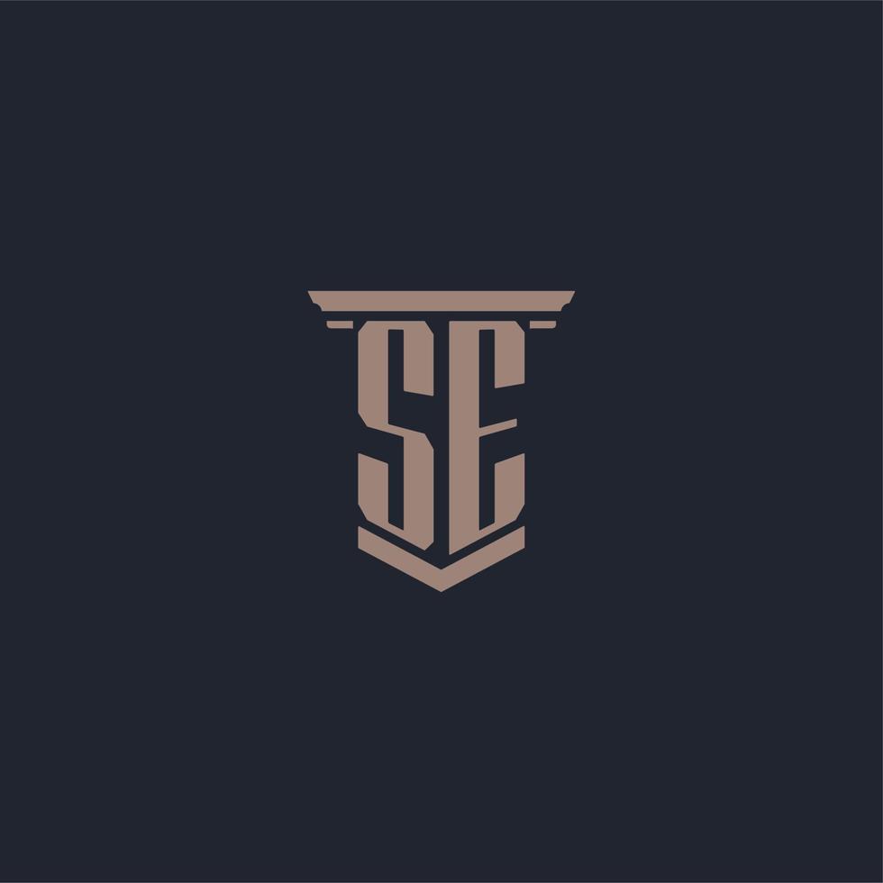 SE initial monogram logo with pillar style design vector