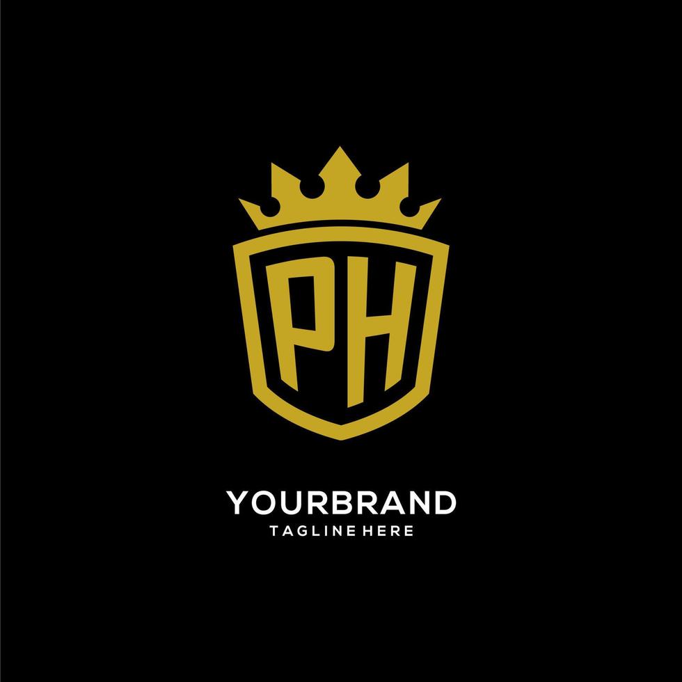 logotipo de ph inicial escudo estilo corona, diseño de logotipo de monograma elegante de lujo vector