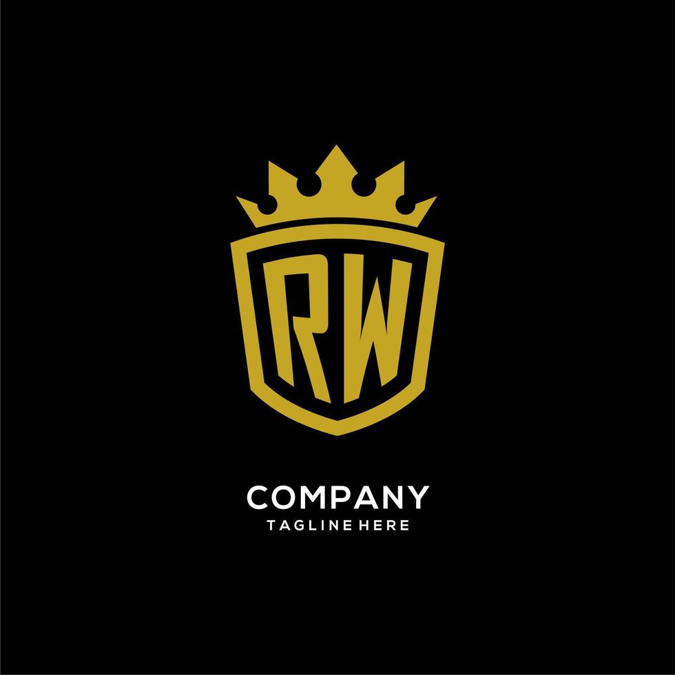 estilo de corona de escudo de logotipo inicial rw, diseño de logotipo de monograma elegante de lujo vector