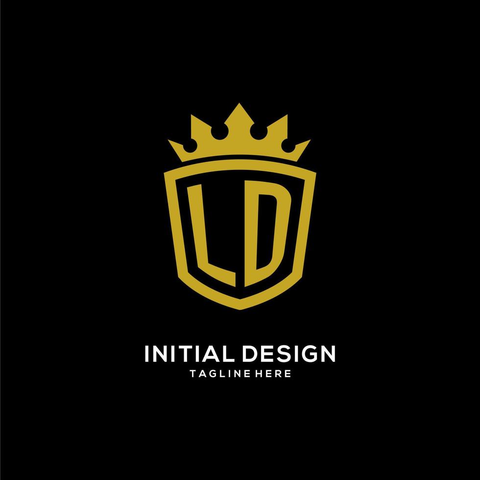 estilo de corona de escudo de logotipo ld inicial, diseño de logotipo de monograma elegante de lujo vector