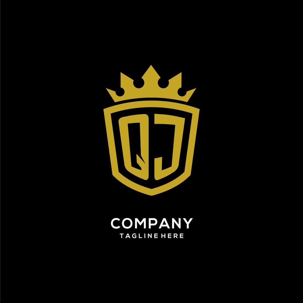 logotipo qj inicial escudo estilo corona, diseño de logotipo de monograma elegante de lujo vector