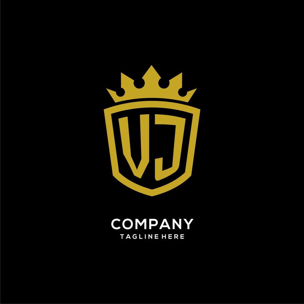 logotipo de vj inicial escudo estilo corona, diseño de logotipo de monograma elegante de lujo vector