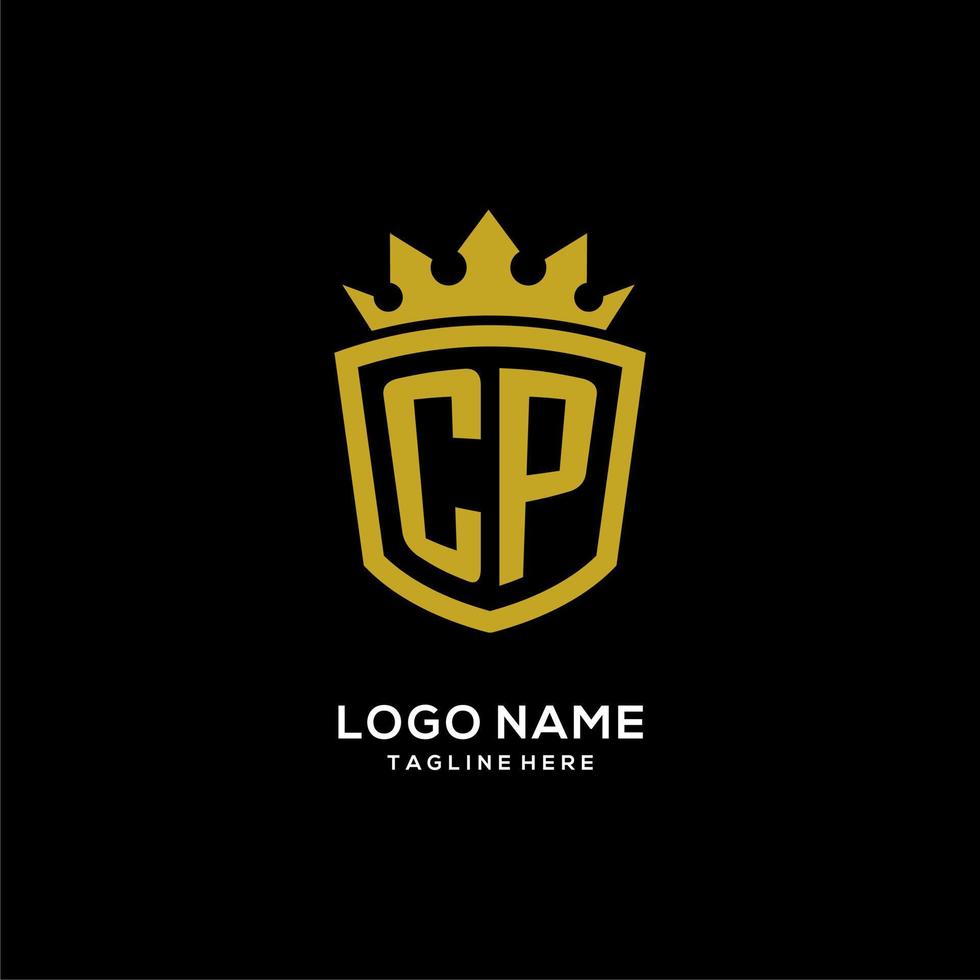 logotipo de cp inicial escudo estilo corona, diseño de logotipo de monograma elegante de lujo vector