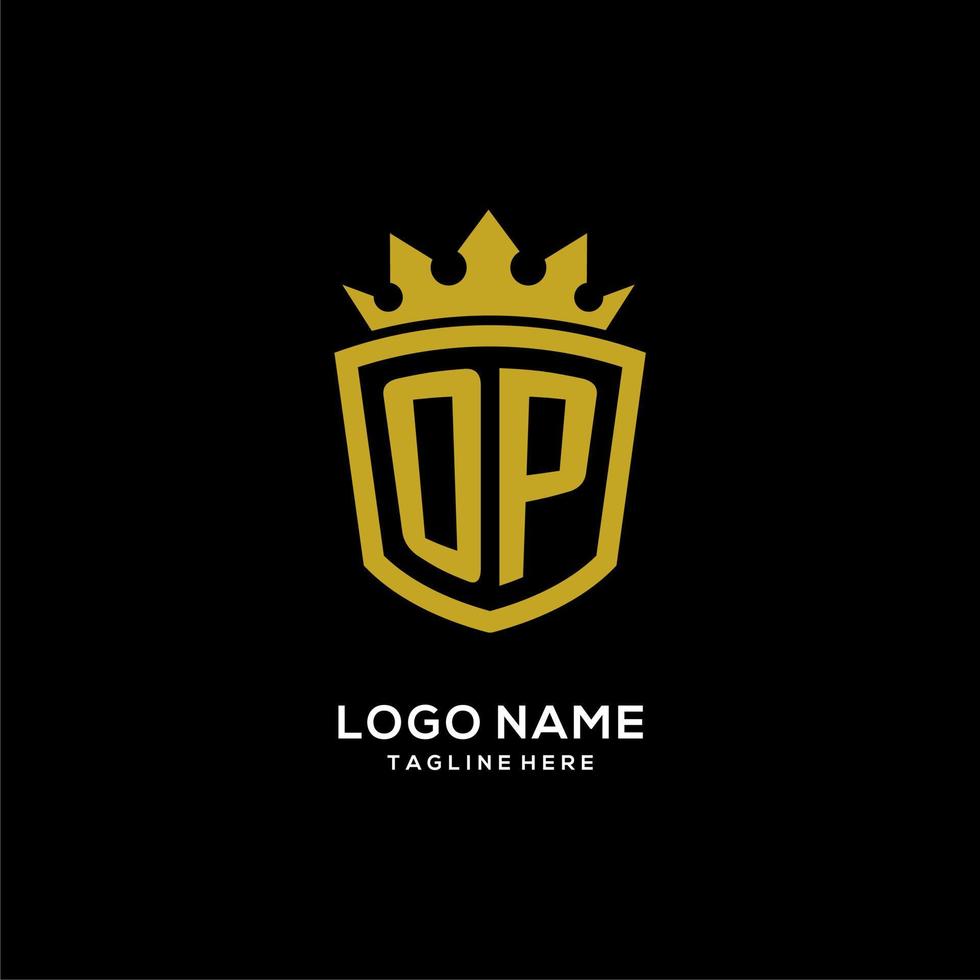 estilo de corona de escudo de logotipo op inicial, diseño de logotipo de monograma elegante de lujo vector