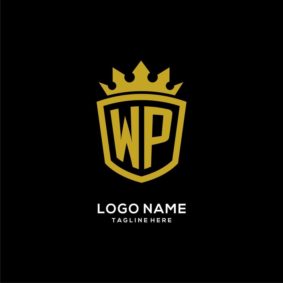 Initial WP logo shield crown style, luxury elegant monogram logo design vector