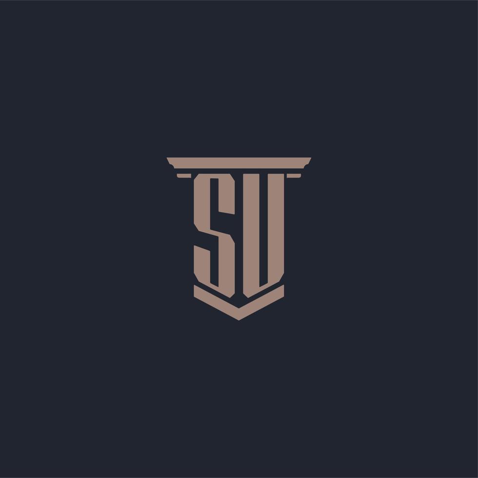 SU initial monogram logo with pillar style design vector