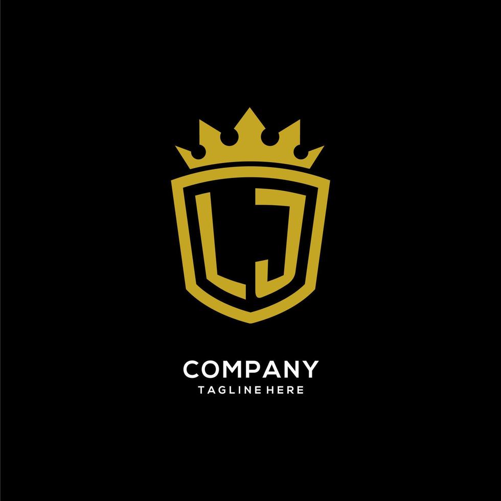 logotipo inicial de lj escudo estilo corona, diseño de logotipo de monograma elegante de lujo vector