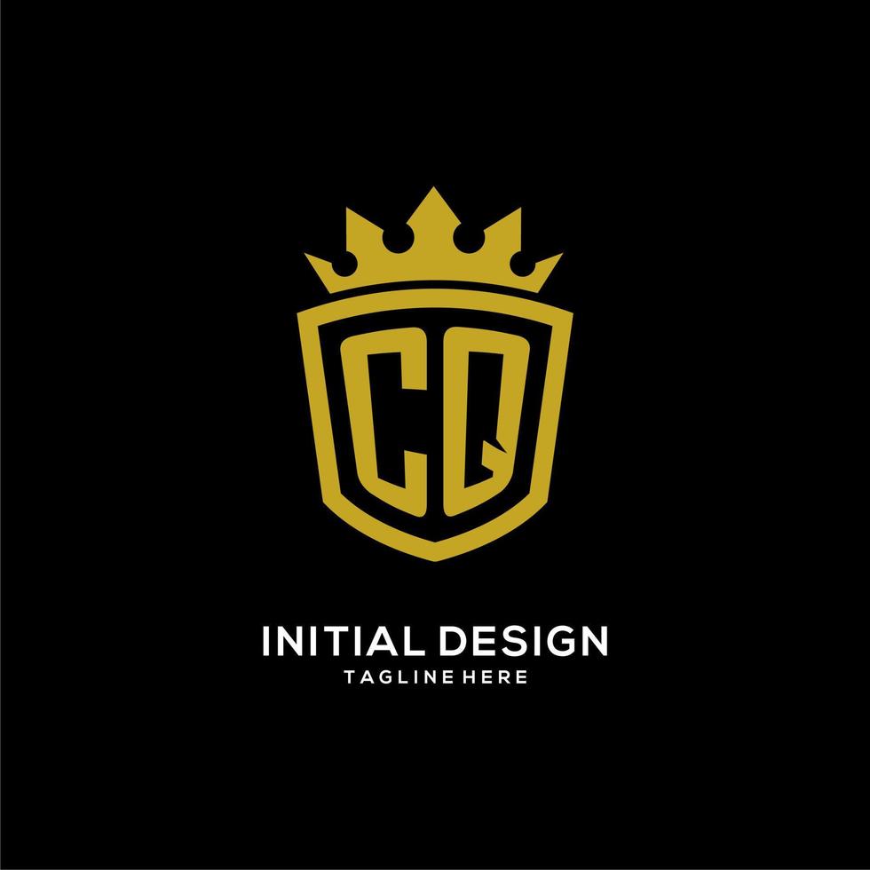 logotipo cq inicial escudo estilo corona, diseño de logotipo de monograma elegante de lujo vector