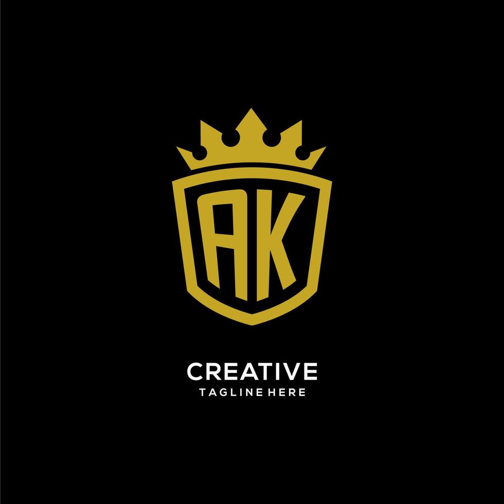 estilo de corona de escudo de logotipo inicial de ak, diseño de logotipo de monograma elegante de lujo vector