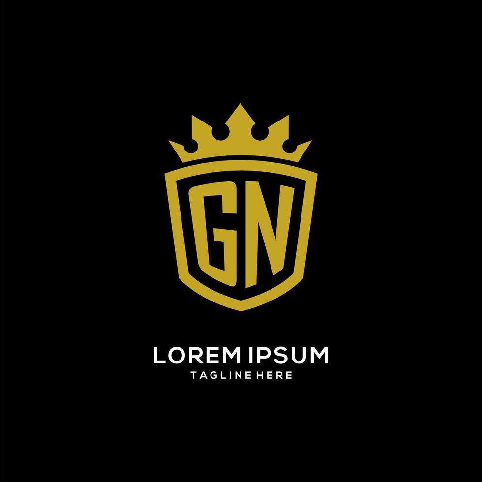 estilo de corona de escudo de logotipo gn inicial, diseño de logotipo de monograma elegante de lujo vector