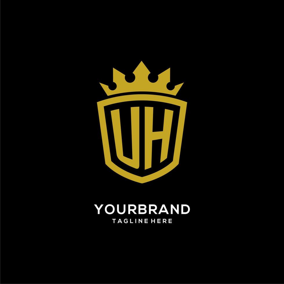 logotipo inicial uh escudo estilo corona, diseño de logotipo de monograma elegante de lujo vector