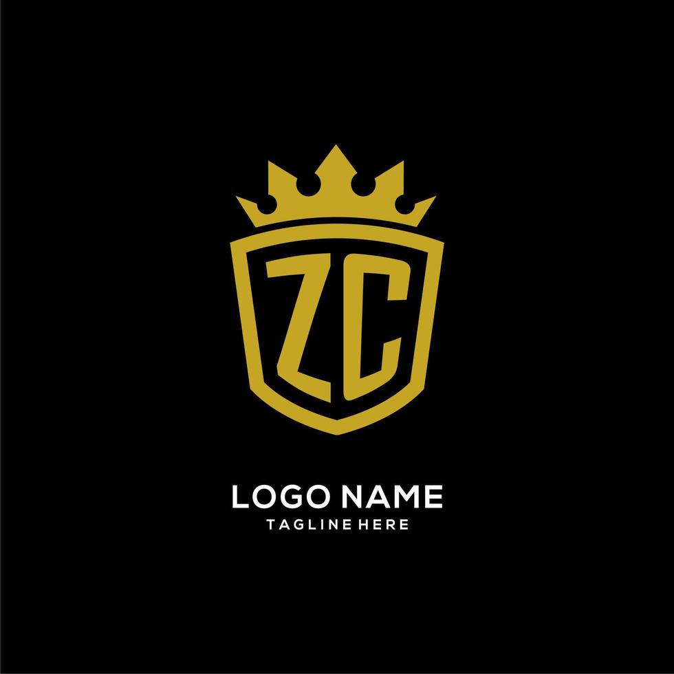 estilo de corona de escudo de logotipo inicial zc, diseño de logotipo de monograma elegante de lujo vector