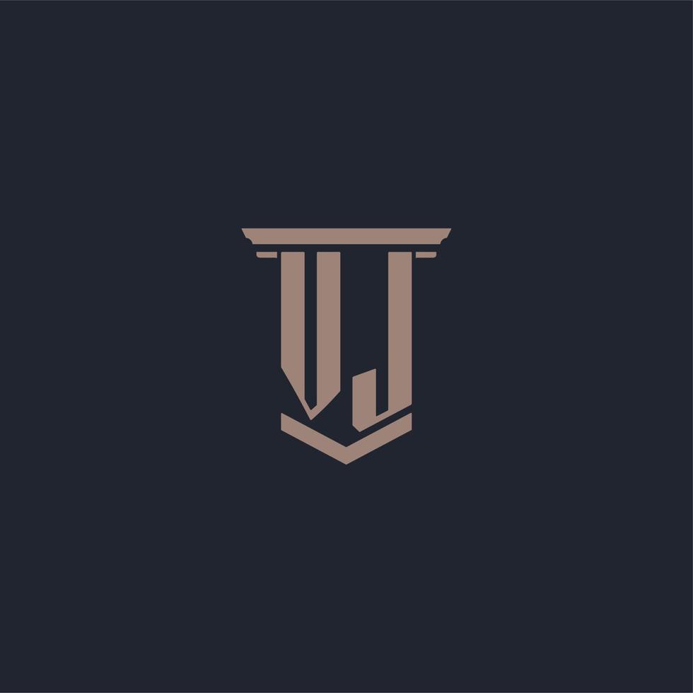 VJ initial monogram logo with pillar style design vector
