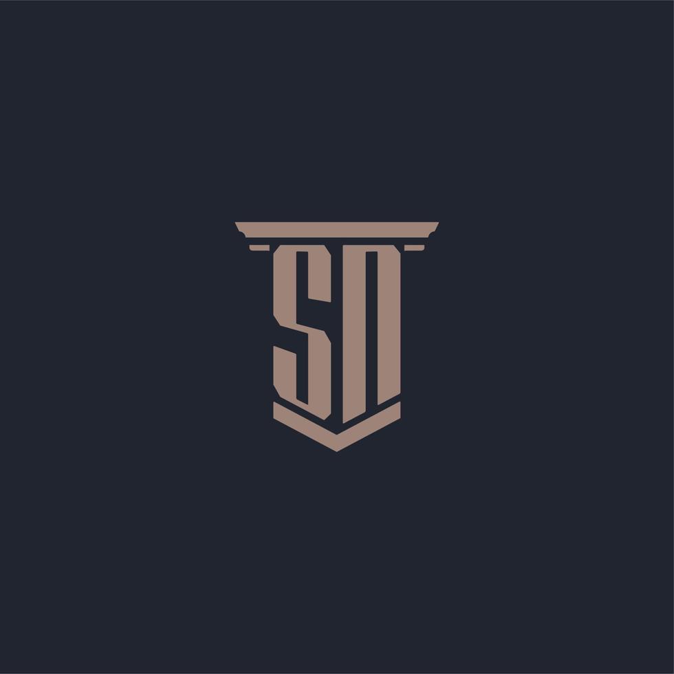 SN initial monogram logo with pillar style design vector