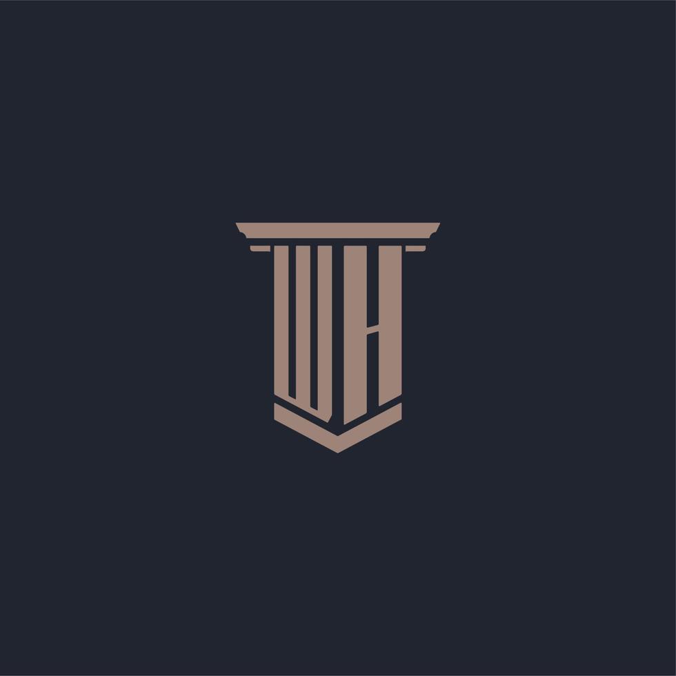 WH initial monogram logo with pillar style design vector