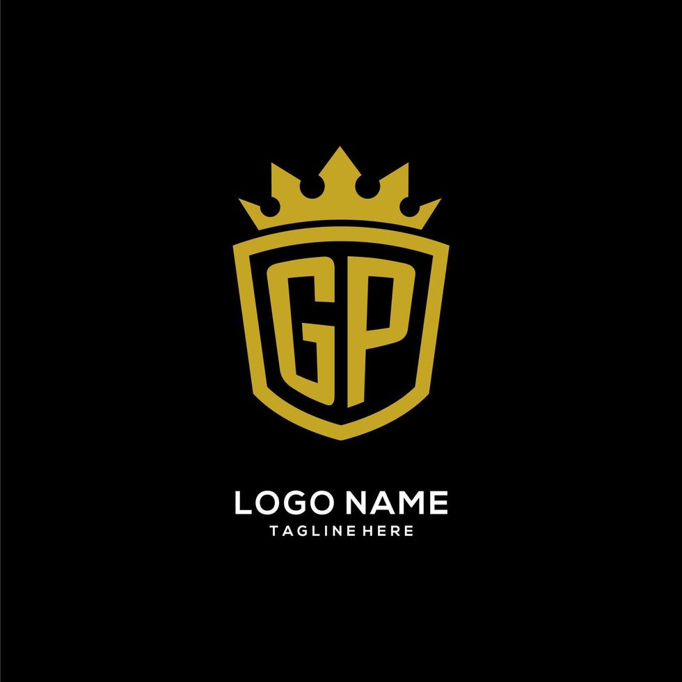 estilo de corona de escudo de logotipo gp inicial, diseño de logotipo de monograma elegante de lujo vector