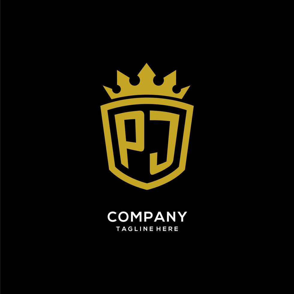 logotipo de pj inicial escudo estilo corona, diseño de logotipo de monograma elegante de lujo vector