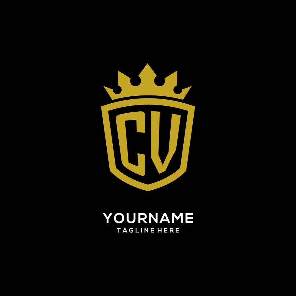 estilo de corona de escudo de logotipo cv inicial, diseño de logotipo de monograma elegante de lujo vector