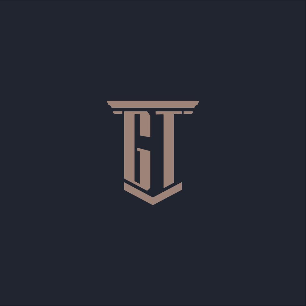 GT initial monogram logo with pillar style design vector