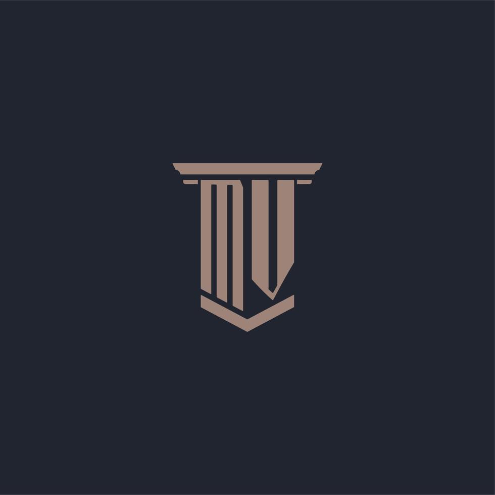 MV initial monogram logo with pillar style design vector