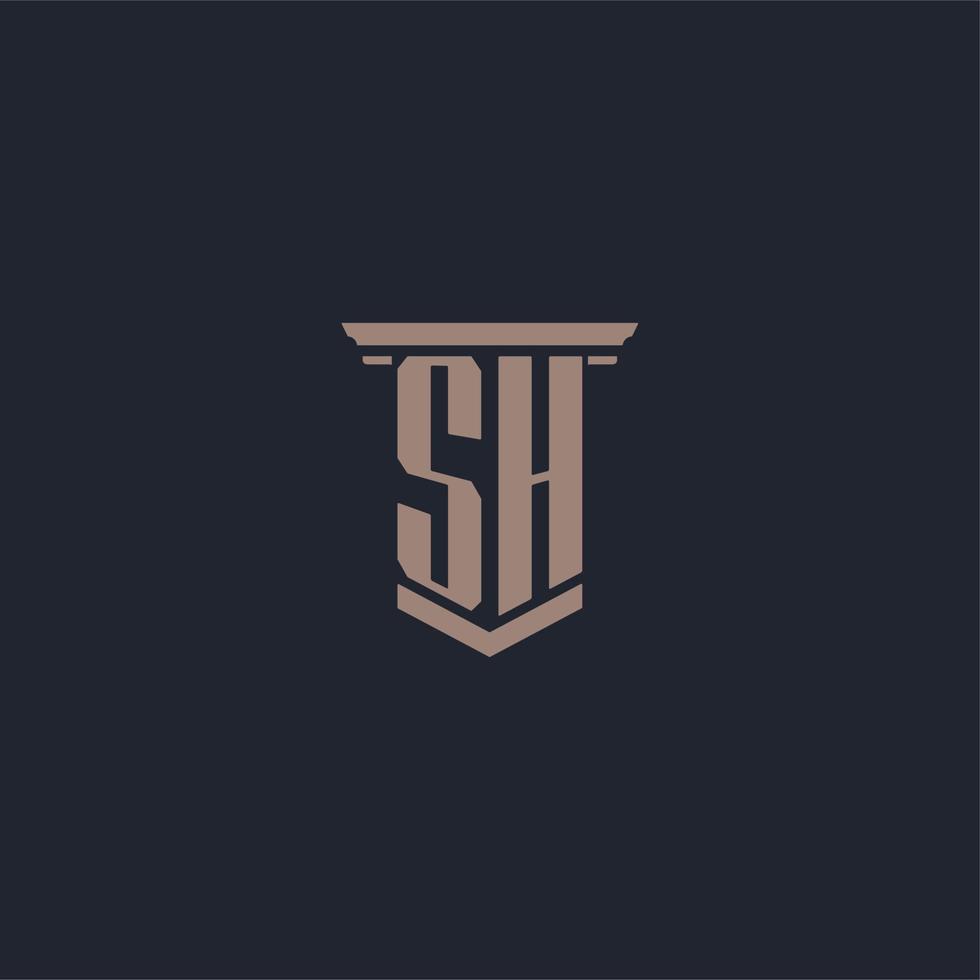 SH initial monogram logo with pillar style design vector