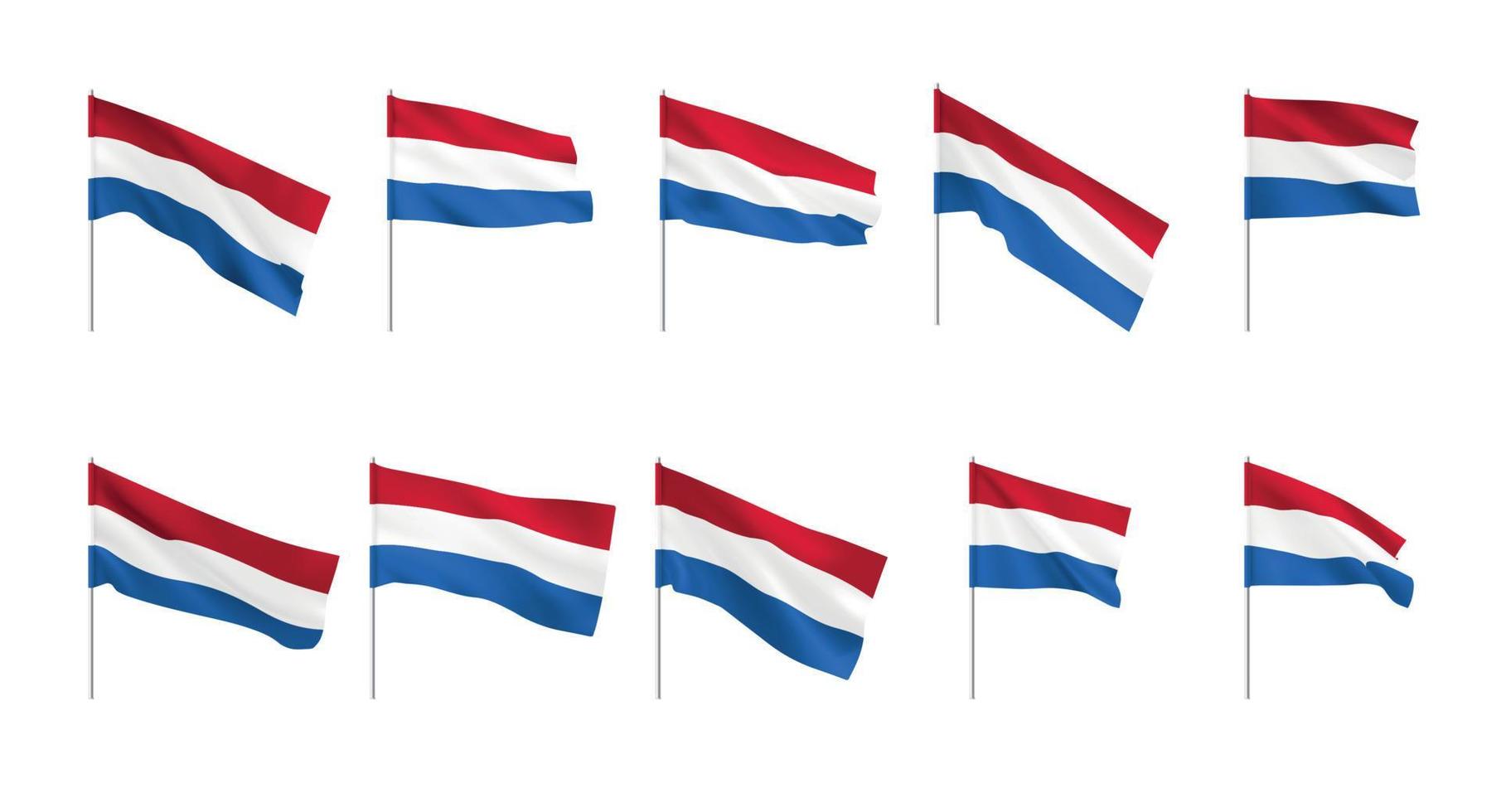 banderas de países bajos. conjunto de banderas nacionales realistas de los países bajos. vector