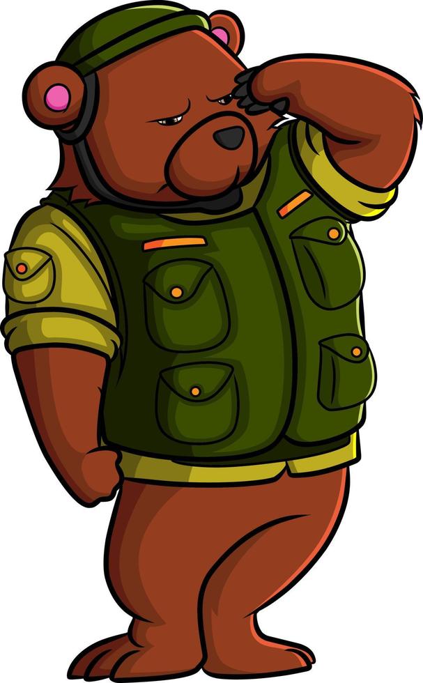 The soldier bear is standing and respecting vector