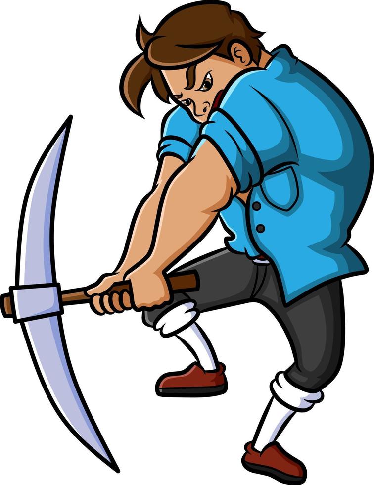 The strong builder swing the pickaxe vector
