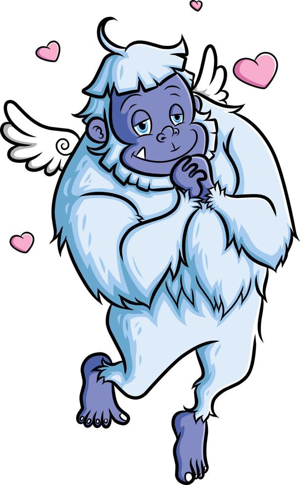 The cute yeti is feeling love and flying vector
