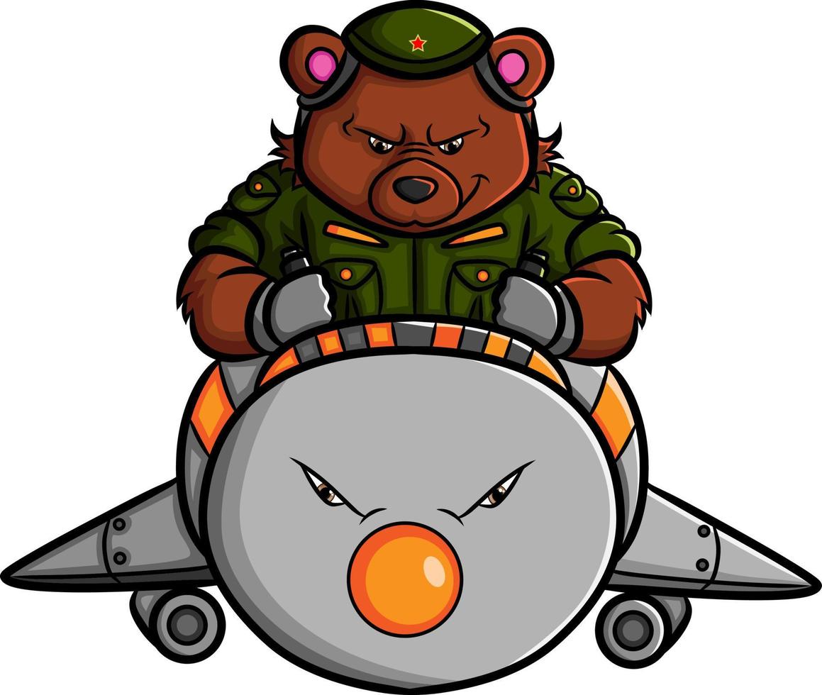 el oso del ejército está volando con el pájaro super jet vector