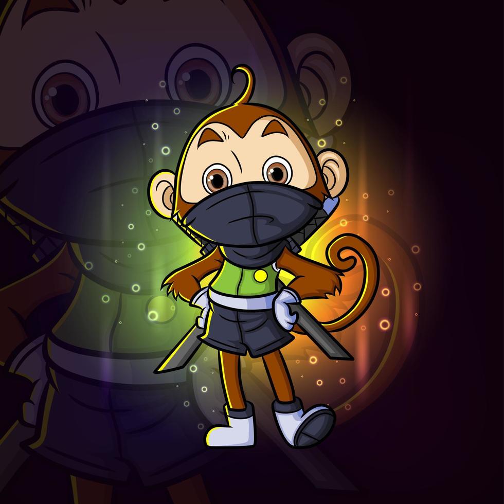 el mono ninja posa con el logotipo de diseño de mascota de esport vector