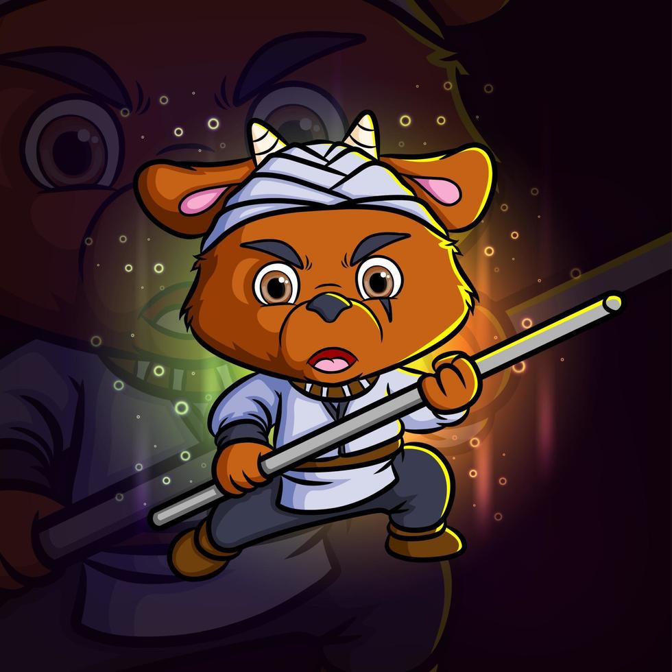 The fighter sheep with the long stick esport mascot design logo vector