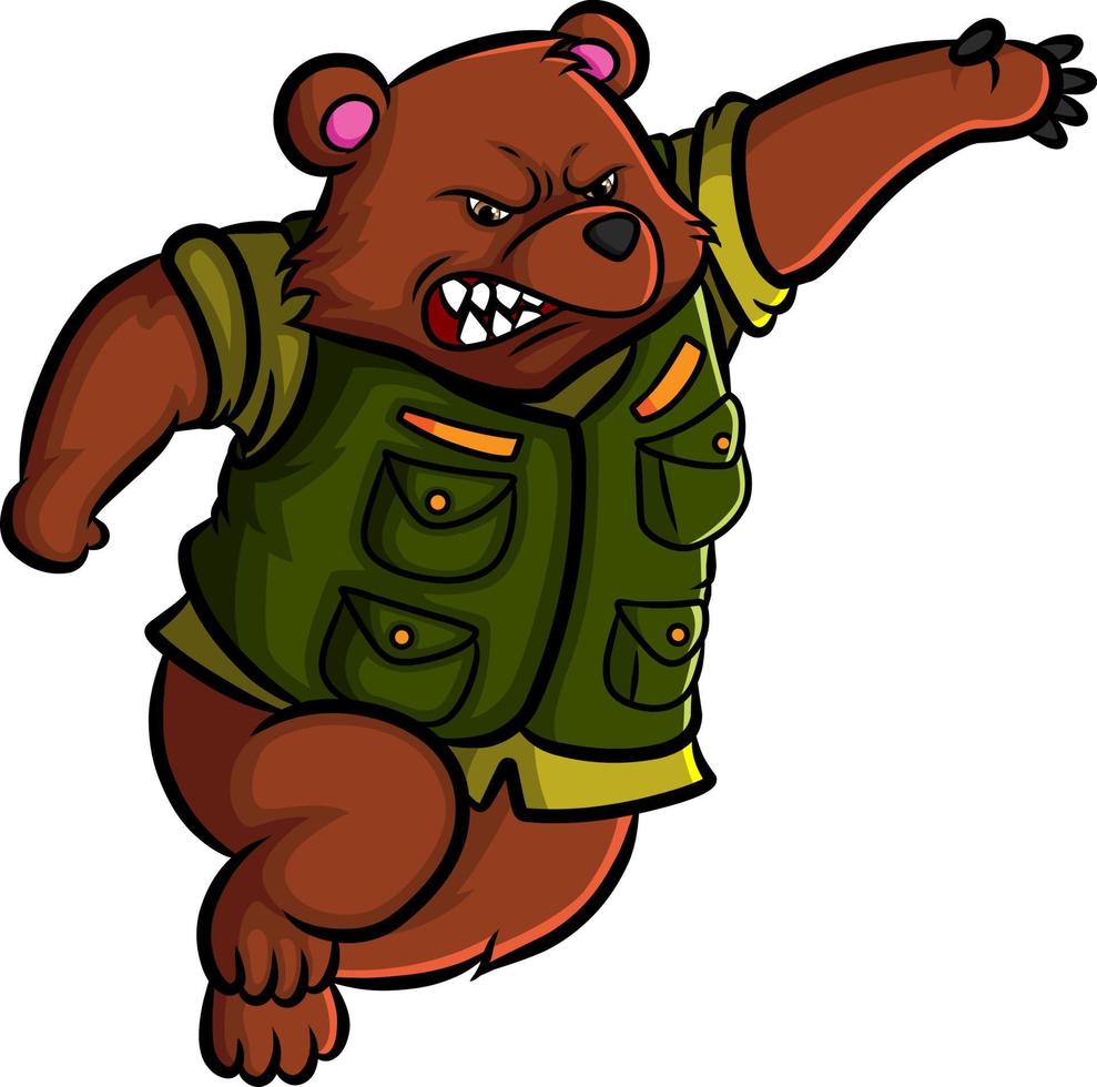 The angry army bear is running and catching something vector