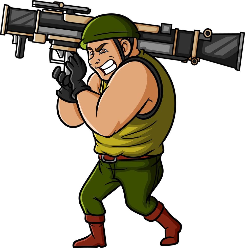 el soldado dispara con la pistola bazooka vector