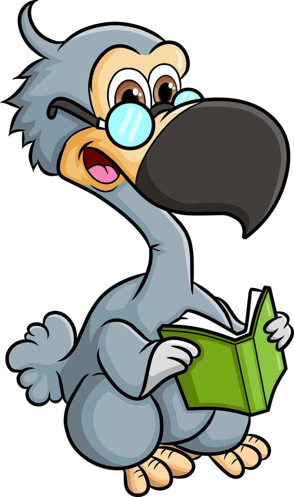 el pájaro dodo inteligente está leyendo un libro vector